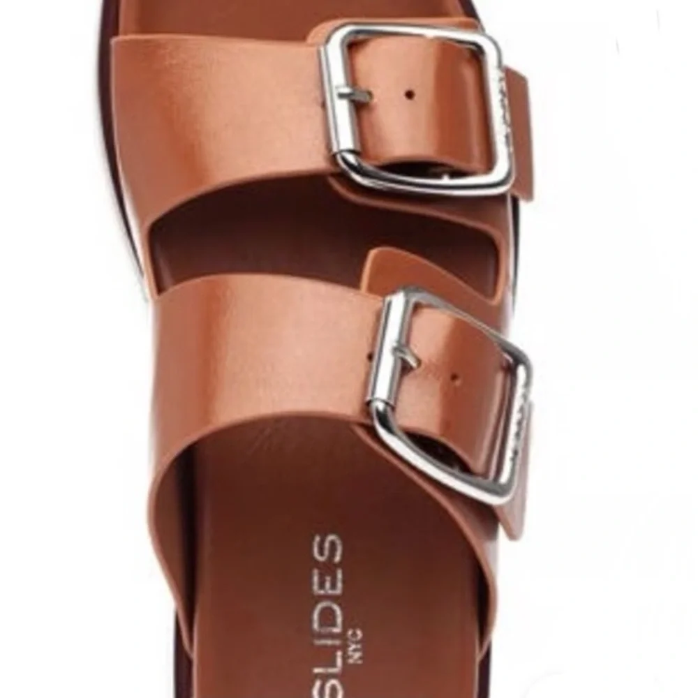 NWT J/SLIDES BOWIE Cognac Leather Sandal - Picture 3 of 12